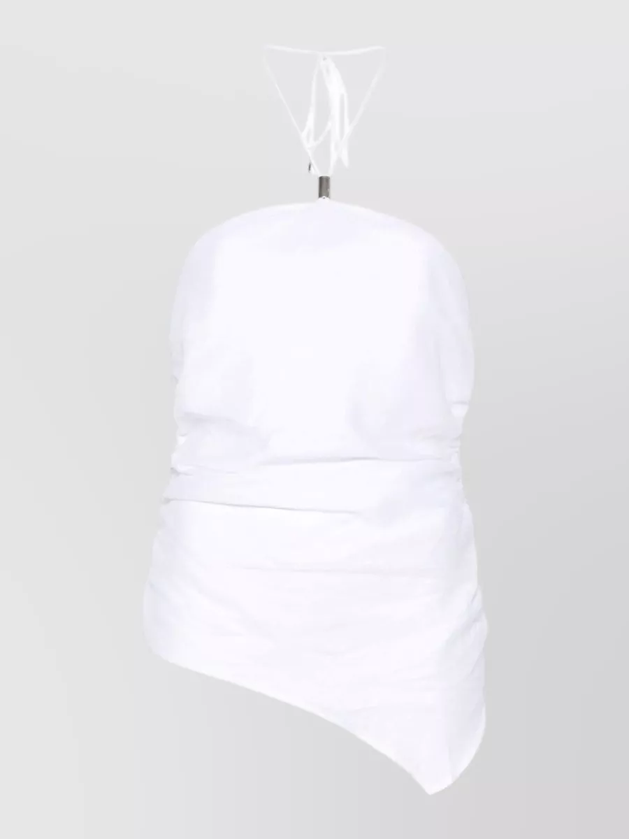 Semicouture Linen Halterneck Asymmetric Ruched Blouse