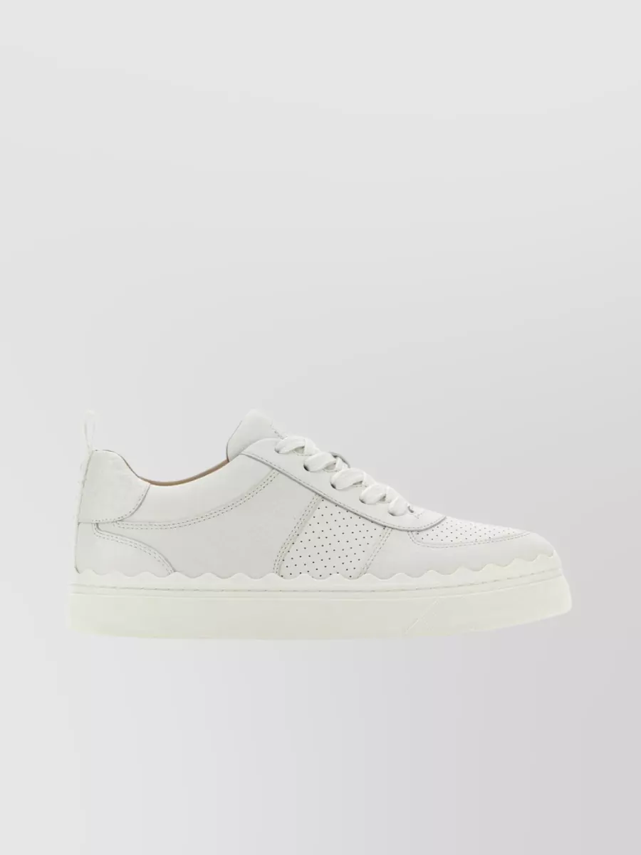 Shop Chloé Leather Sneakers With Padded Ankle And Perforated Design In White