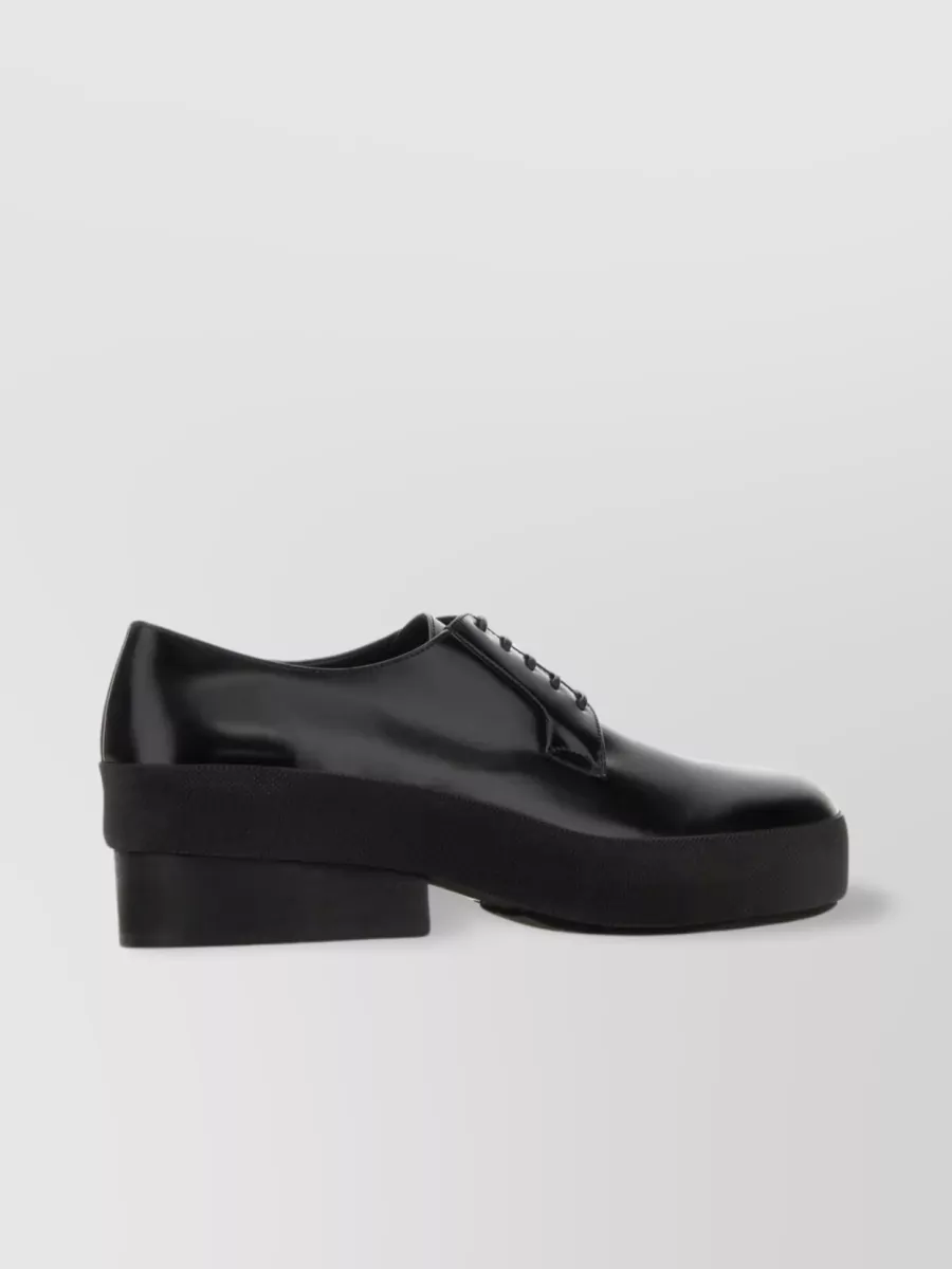 Shop Raf Simons Leather Lace-up Shoes With Round Toe And Thick Heel In Grey