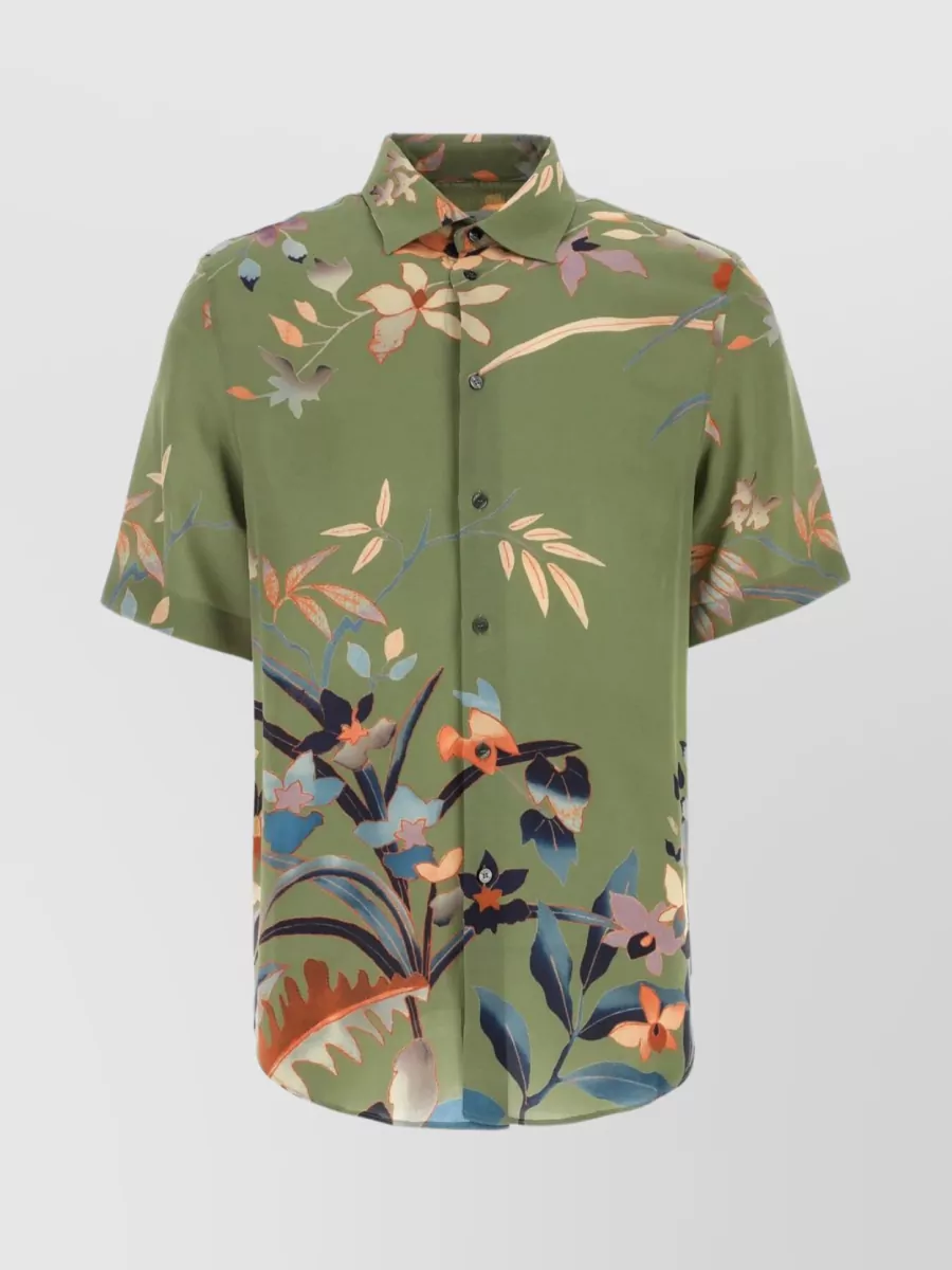 Shop Etro Cotton Shirt With Unique Floral Print In Green