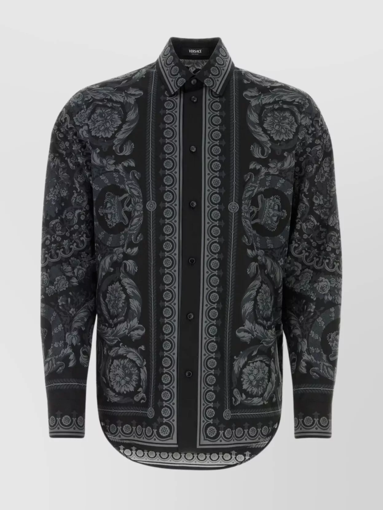 Shop Versace Baroque Print Cotton Poplin Shirt In Black