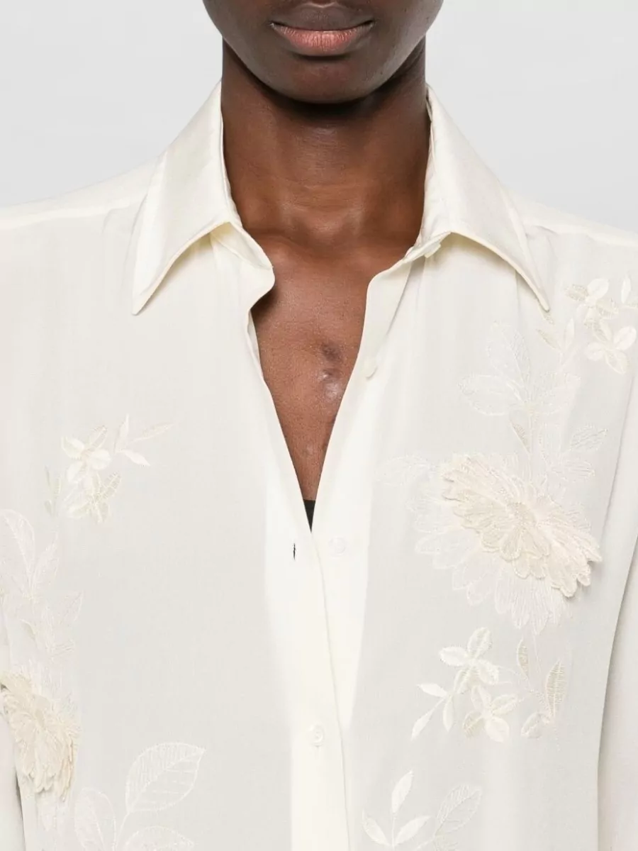 Ermanno Scervino Silk Shirt Embroidered Long Sleeves Sheer Design