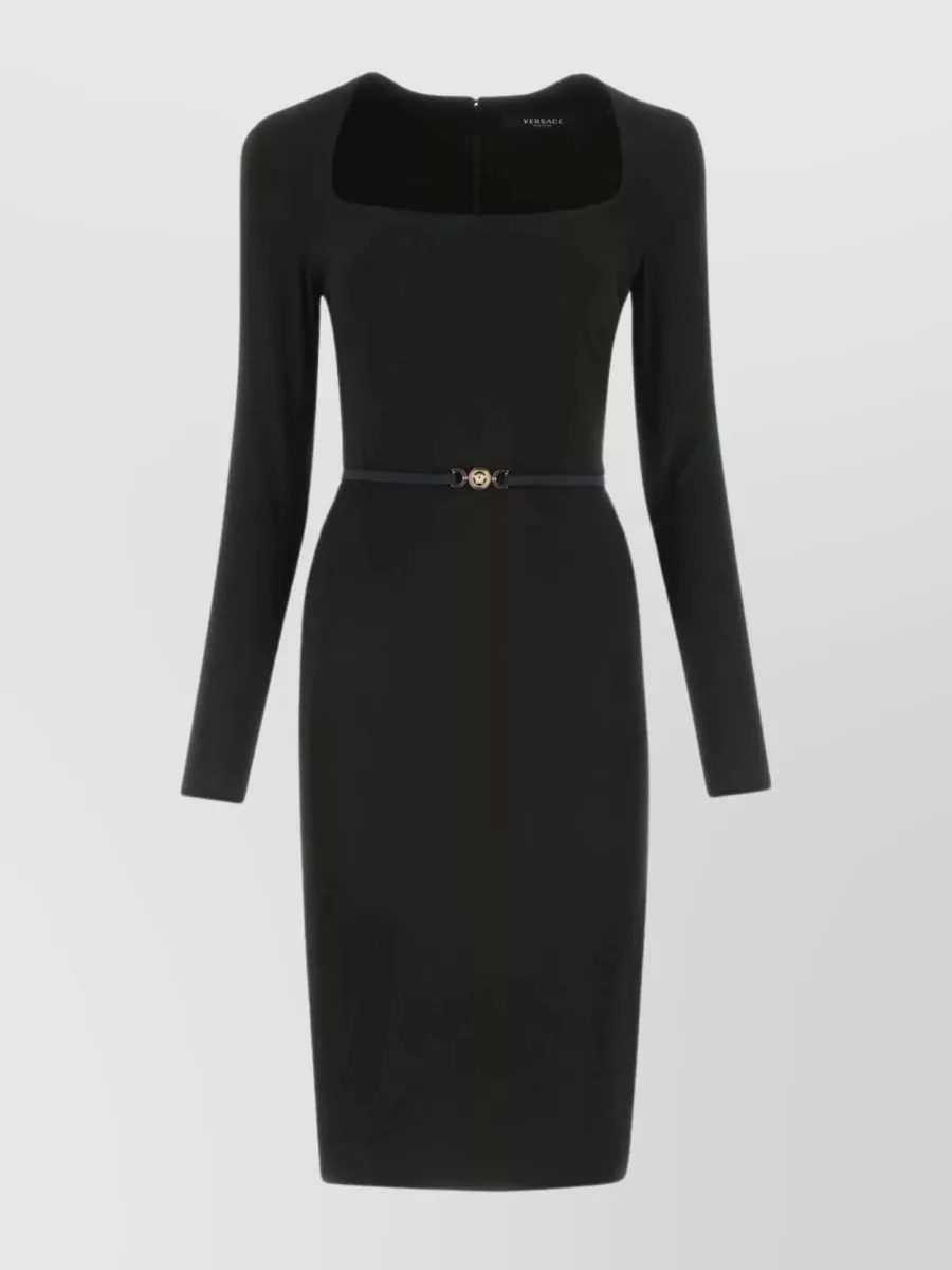 Shop Versace Medusa Back Slit Midi Dress In Black