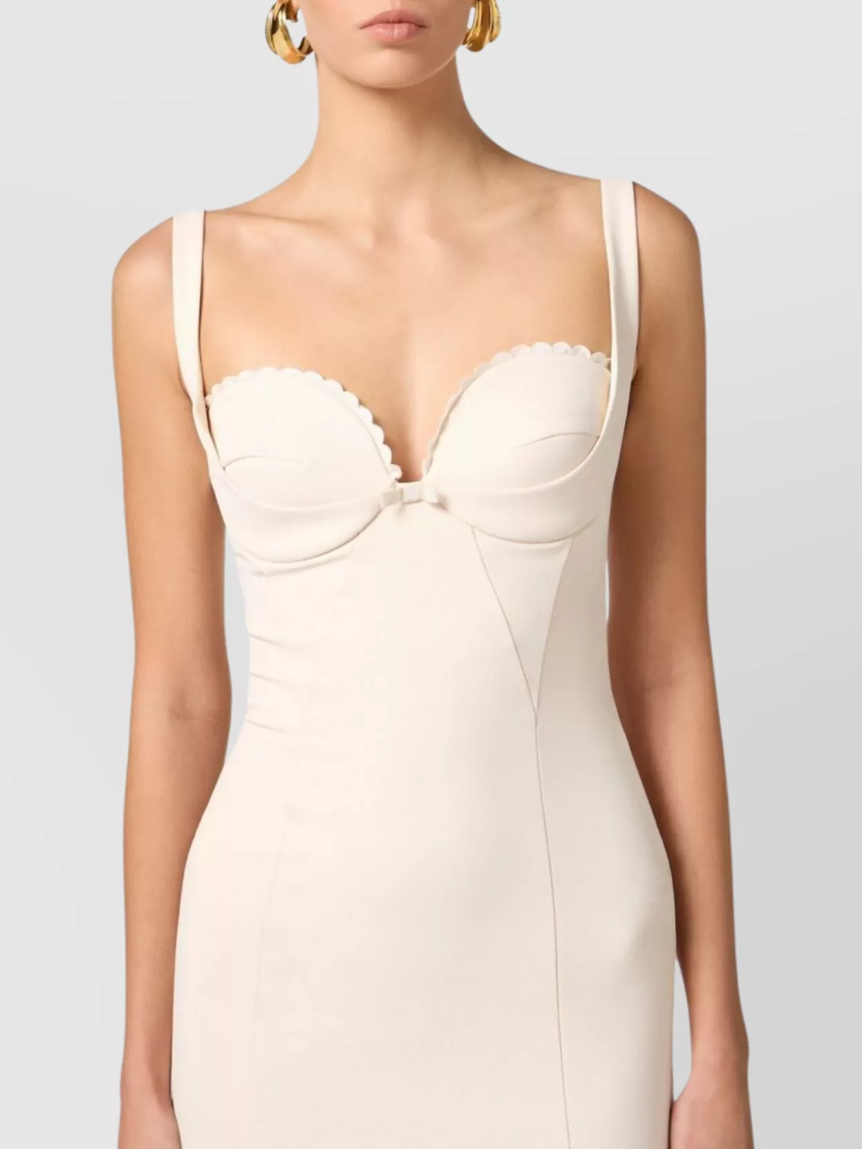 Elisabetta Franchi Scalloped Neckline Fitted Silhouette Back Slit Midi Length