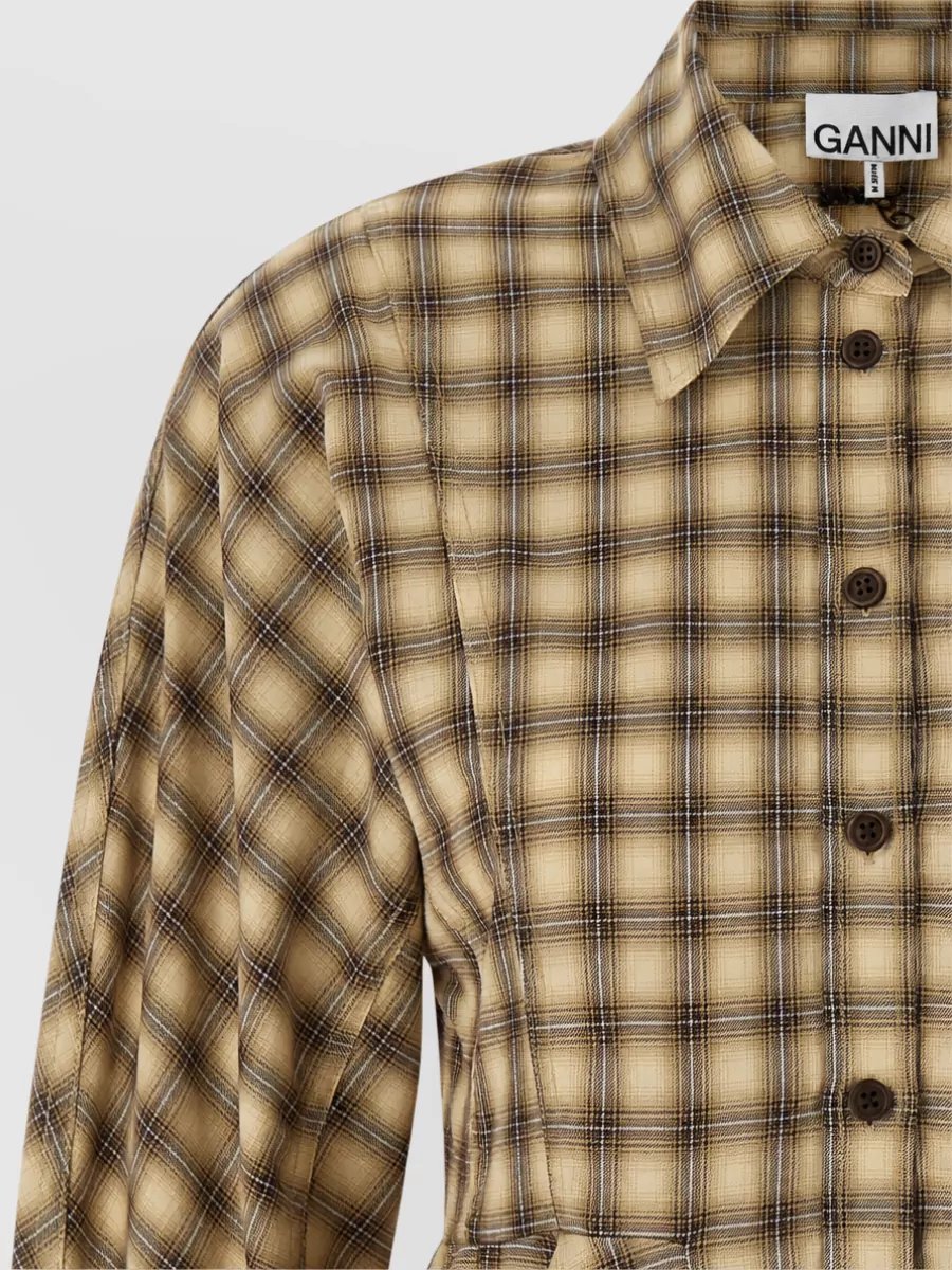 Ganni Checked Cotton Peplum Shirt