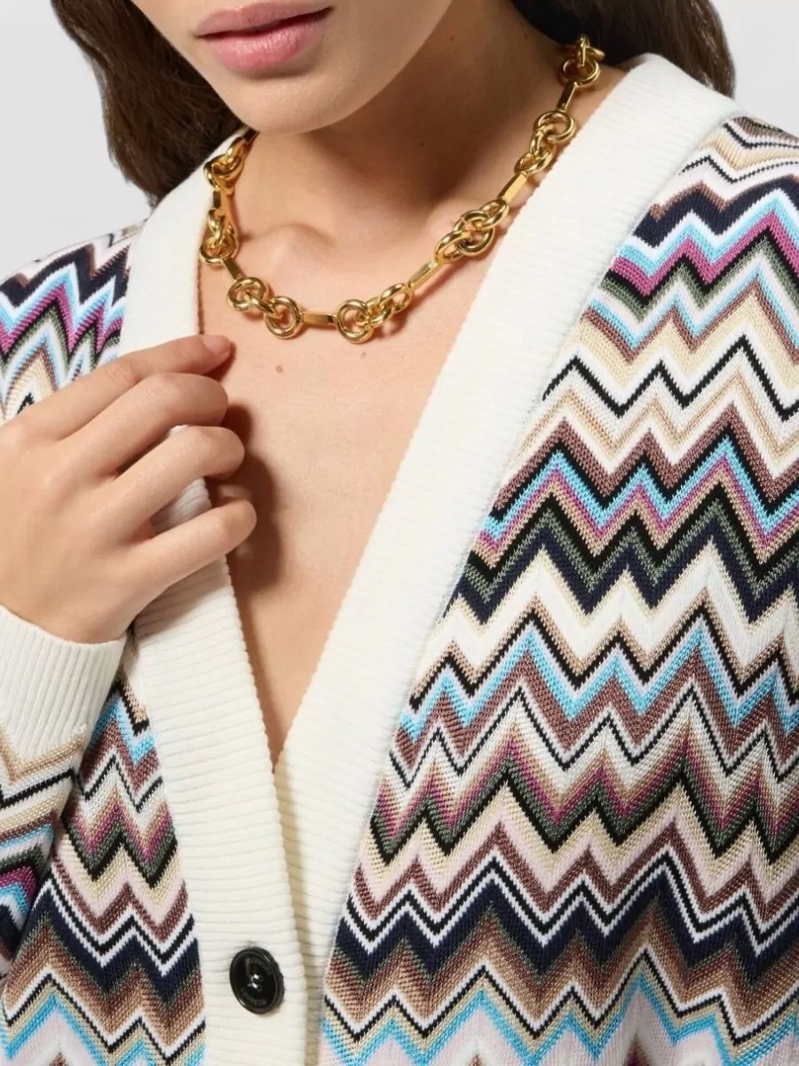 Missoni Zigzag Oversized V-Neck Wool-Blend Cardigan