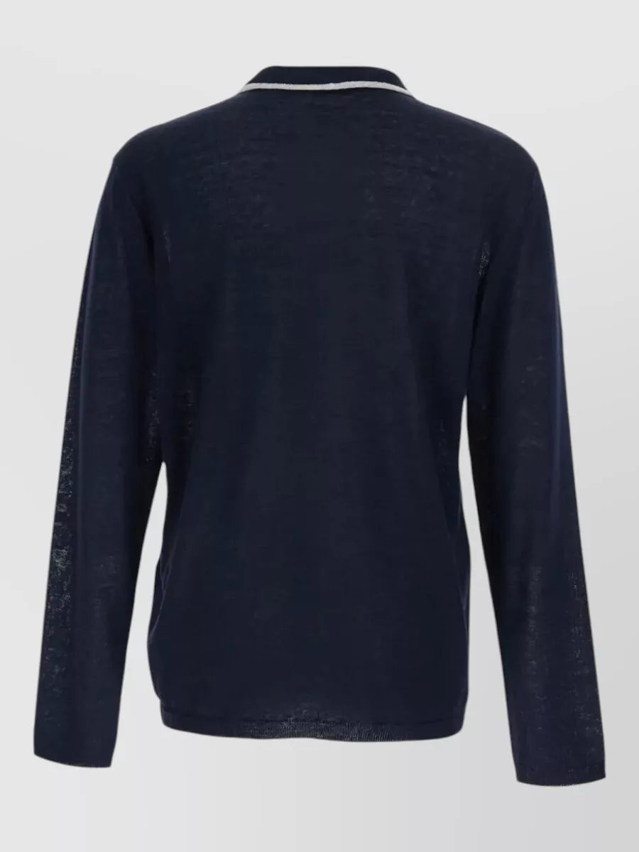 Giorgio Armani Silk Linen Relaxed-Fit Ribbed Long-Sleeve Polo Sweater