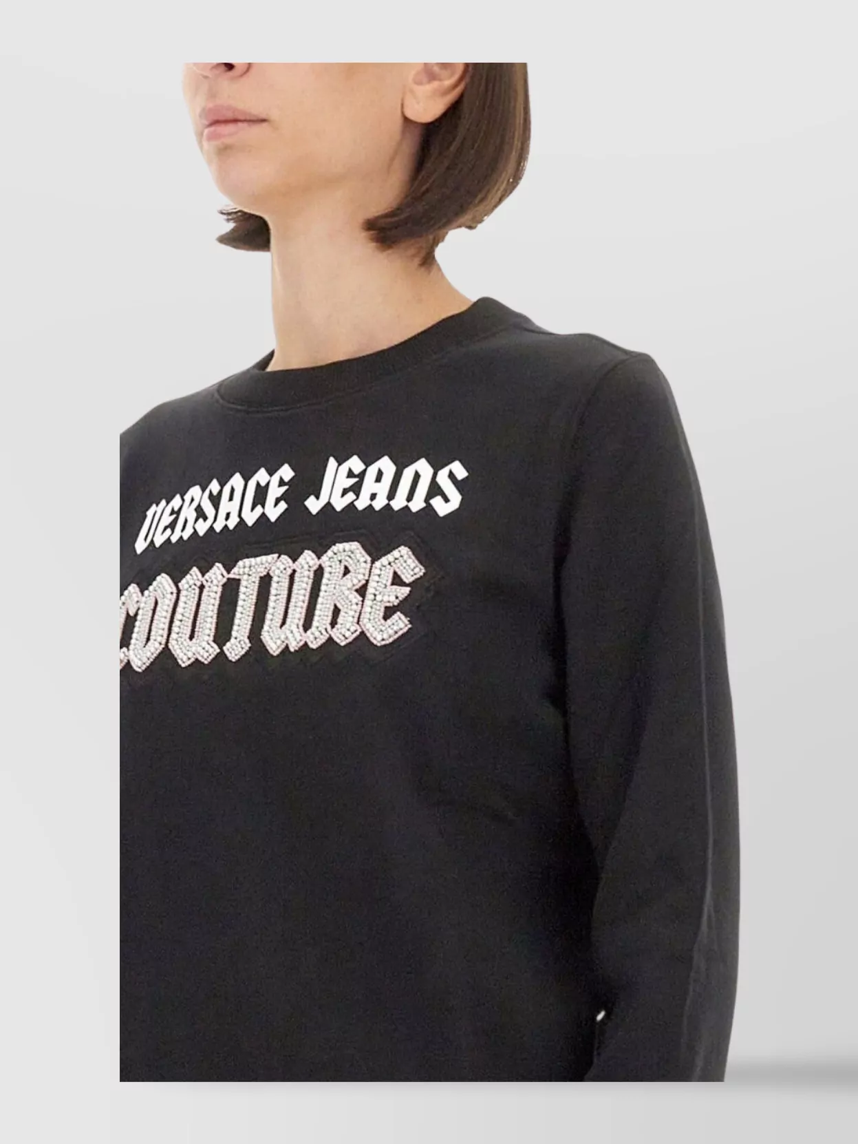 Versace Jeans Couture Bead-embellished Cotton Sweatshirt In Black