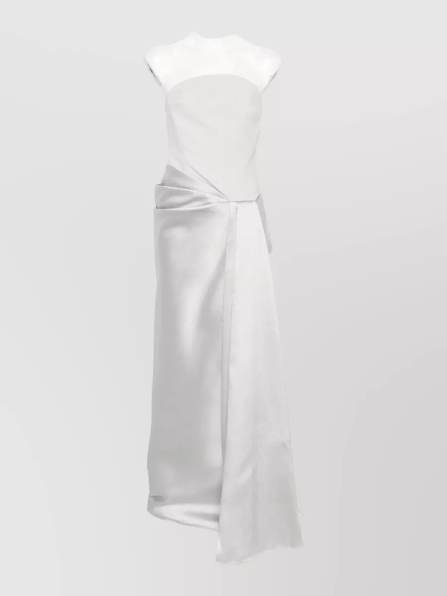 Solace London silver satin strapless draped maxi dress