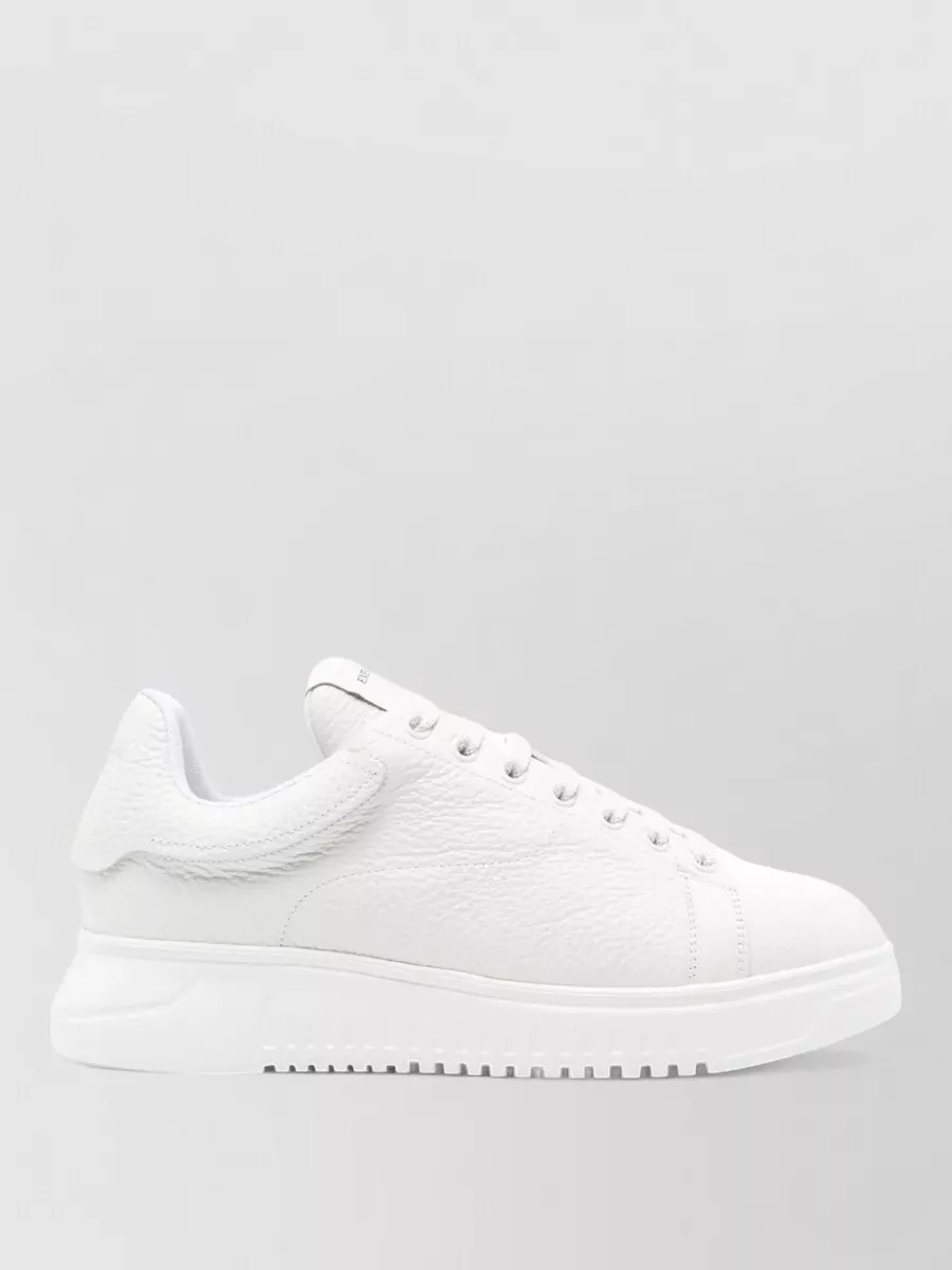 Emporio Armani Leather Sneakers Round Toe Flat Sole