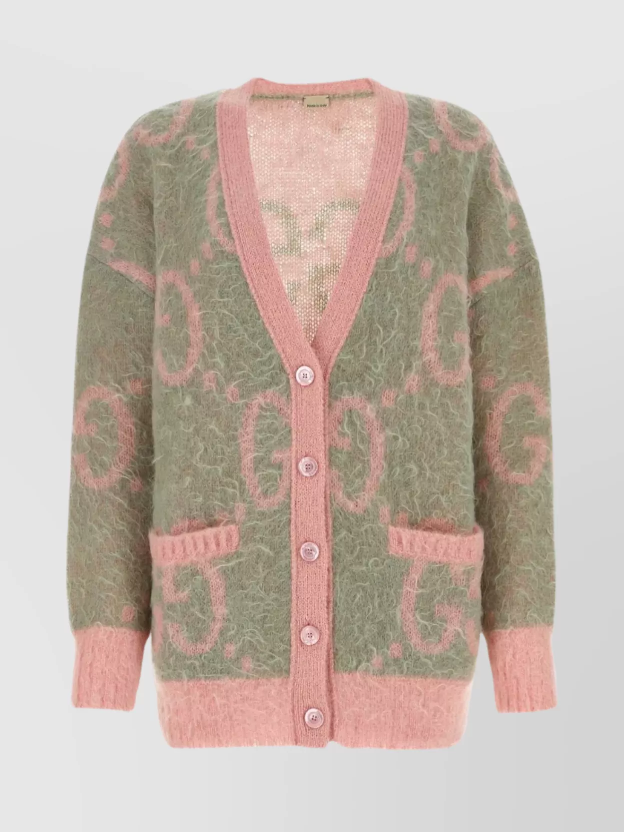 Shop Gucci Patterned V Neck Cardigan With Ribbed Cuffs And Hem