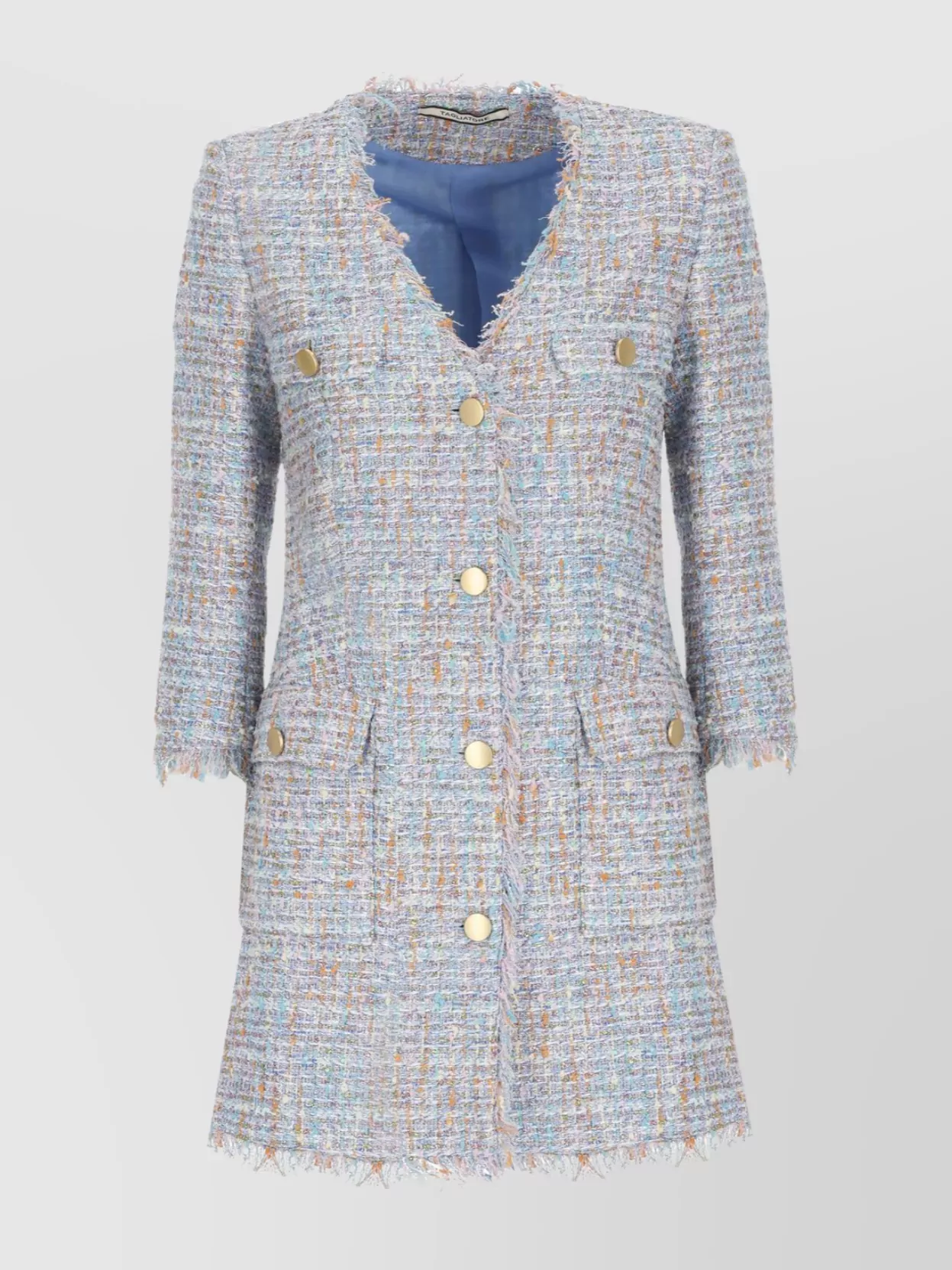 Tagliatore Frayed Edge Button Front Blazer In Multi