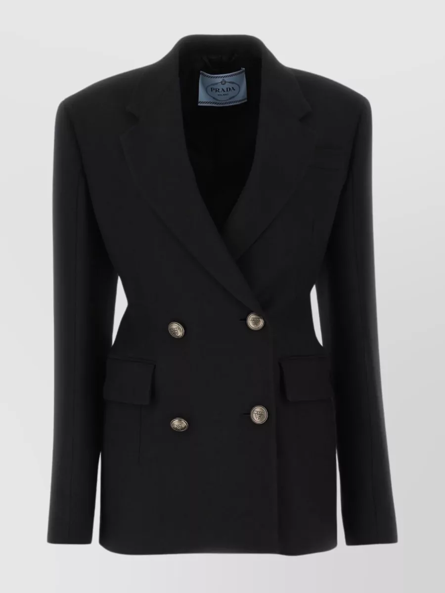 Shop Prada Refined Wool-silk Blend Jacket In Black