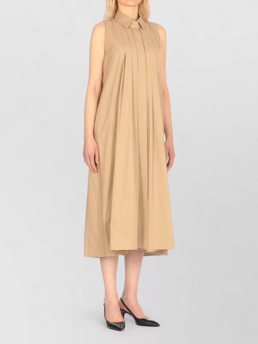 Antonelli Firenze Cotton Sleeveless Pleated Button-Front Midi Dress