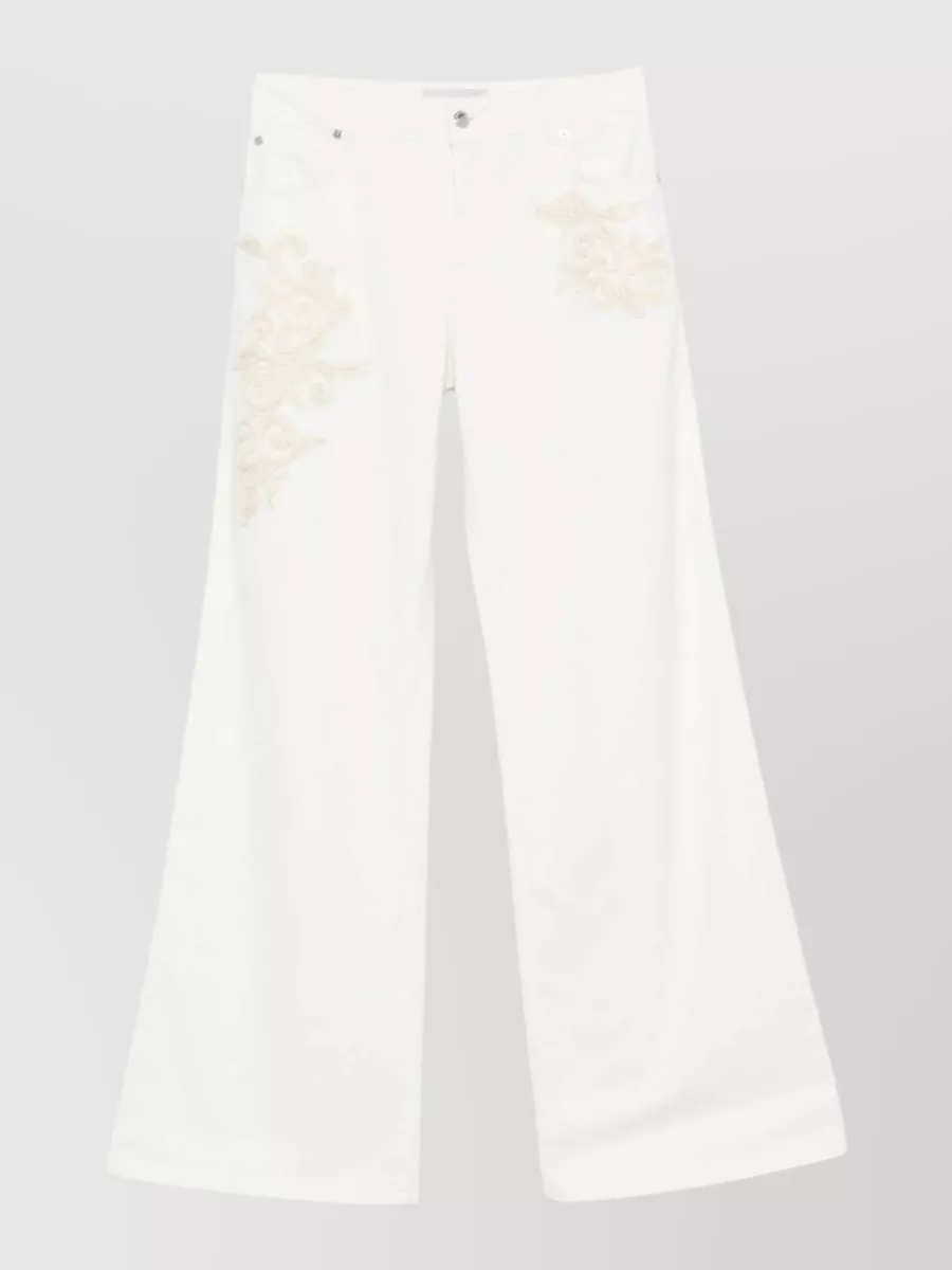 Ermanno Firenze Embroidered Denim Wide-Leg Trousers