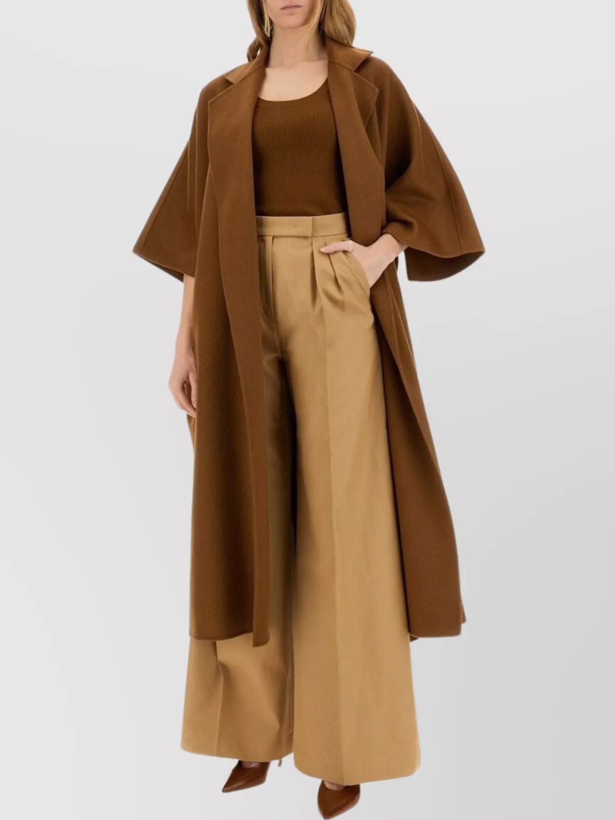 Max Mara Oversized Cape Coat Short Sleeves In Brown