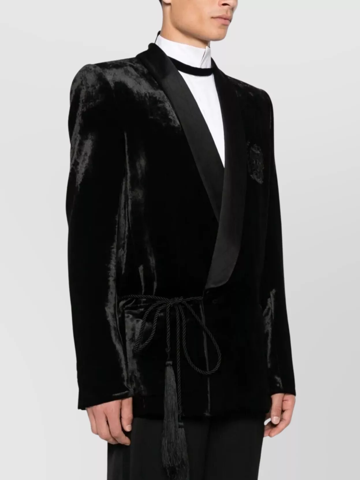 Balmain Velvet And Satin Belted Jacket With Tassel