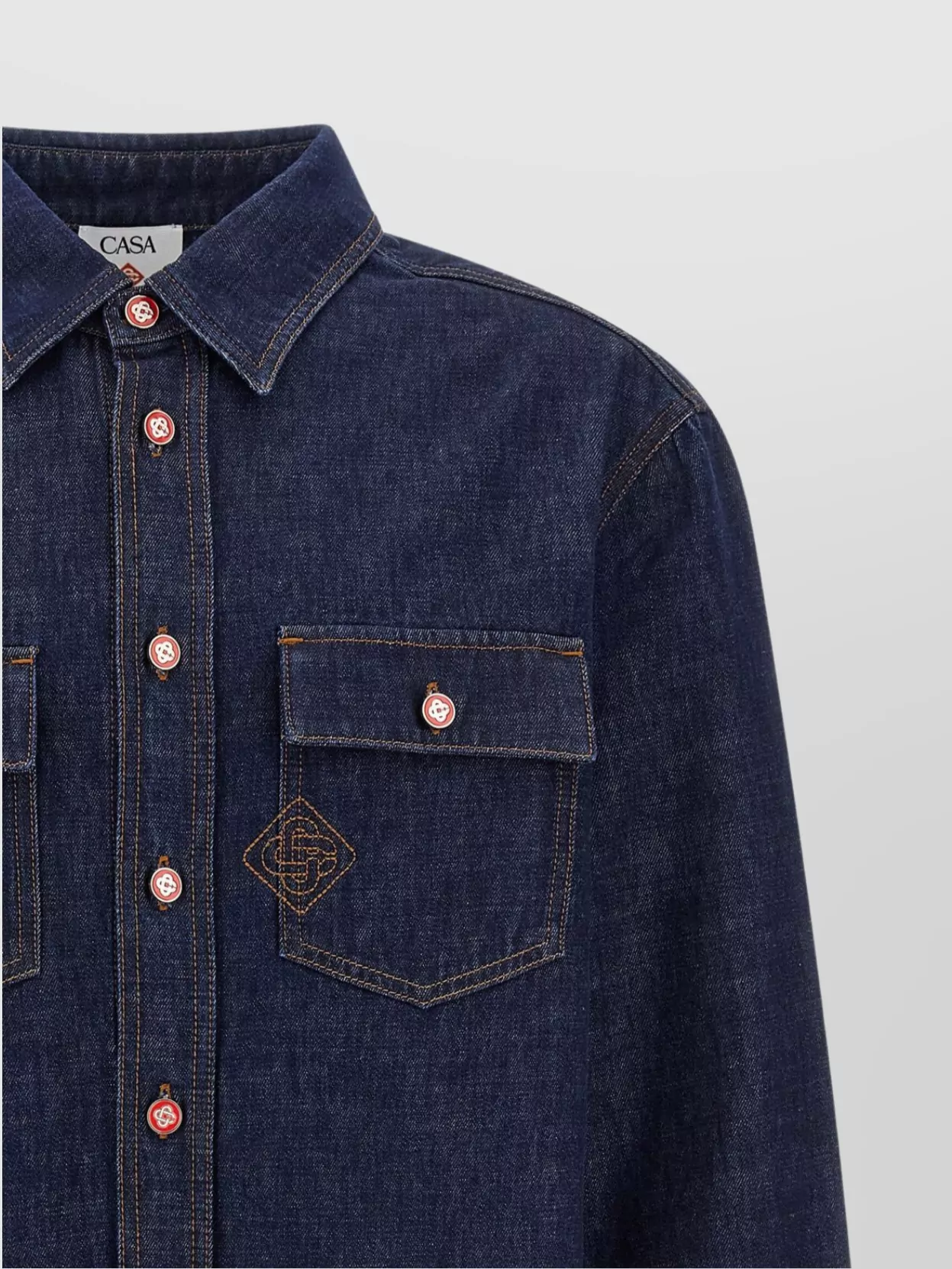 Casablanca Long Sleeve Denim Shirt With Button-Down Collar