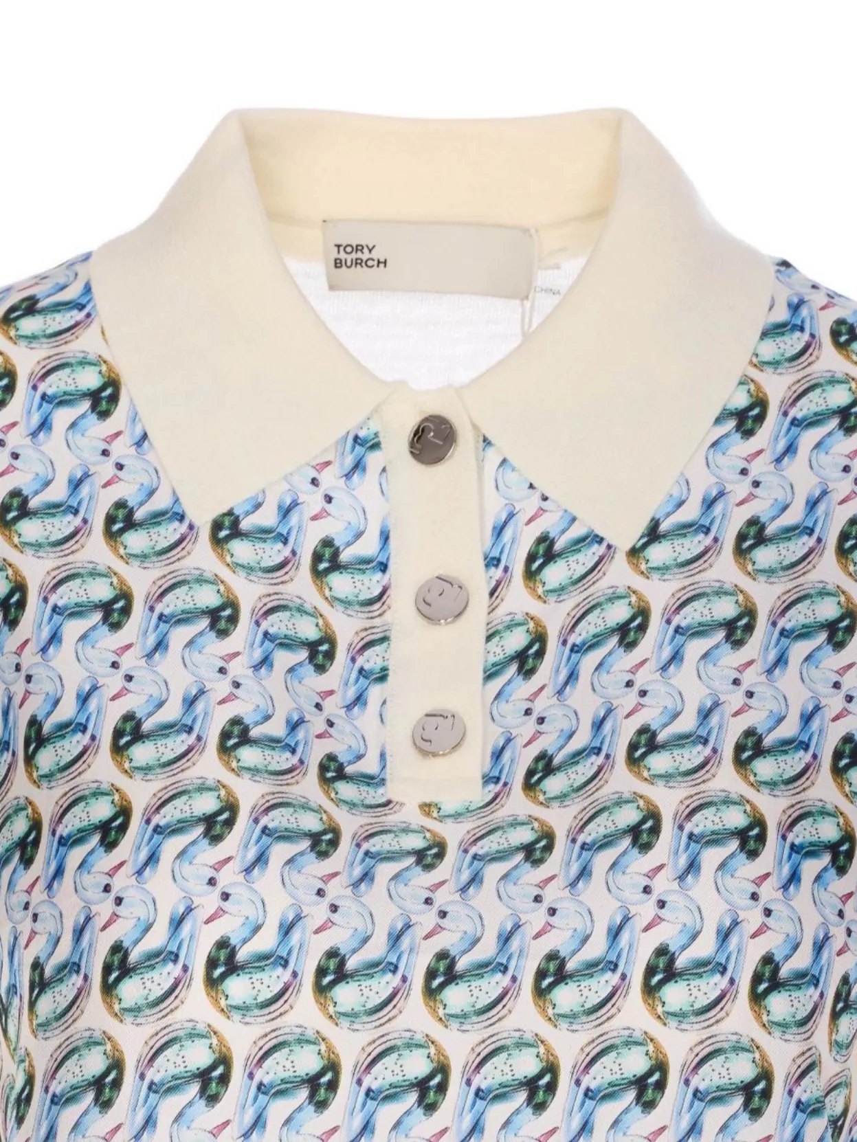 Tory Burch Patterned Front Top With Classic Polo Collar