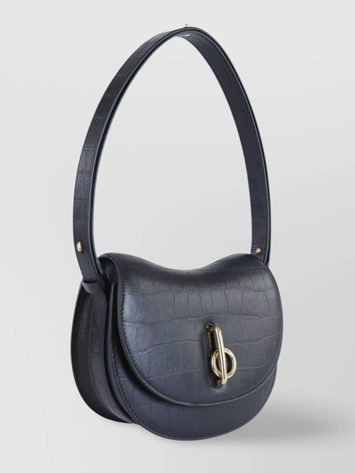Burberry Curved Crocodile Shoulder Bag Gold Hardware