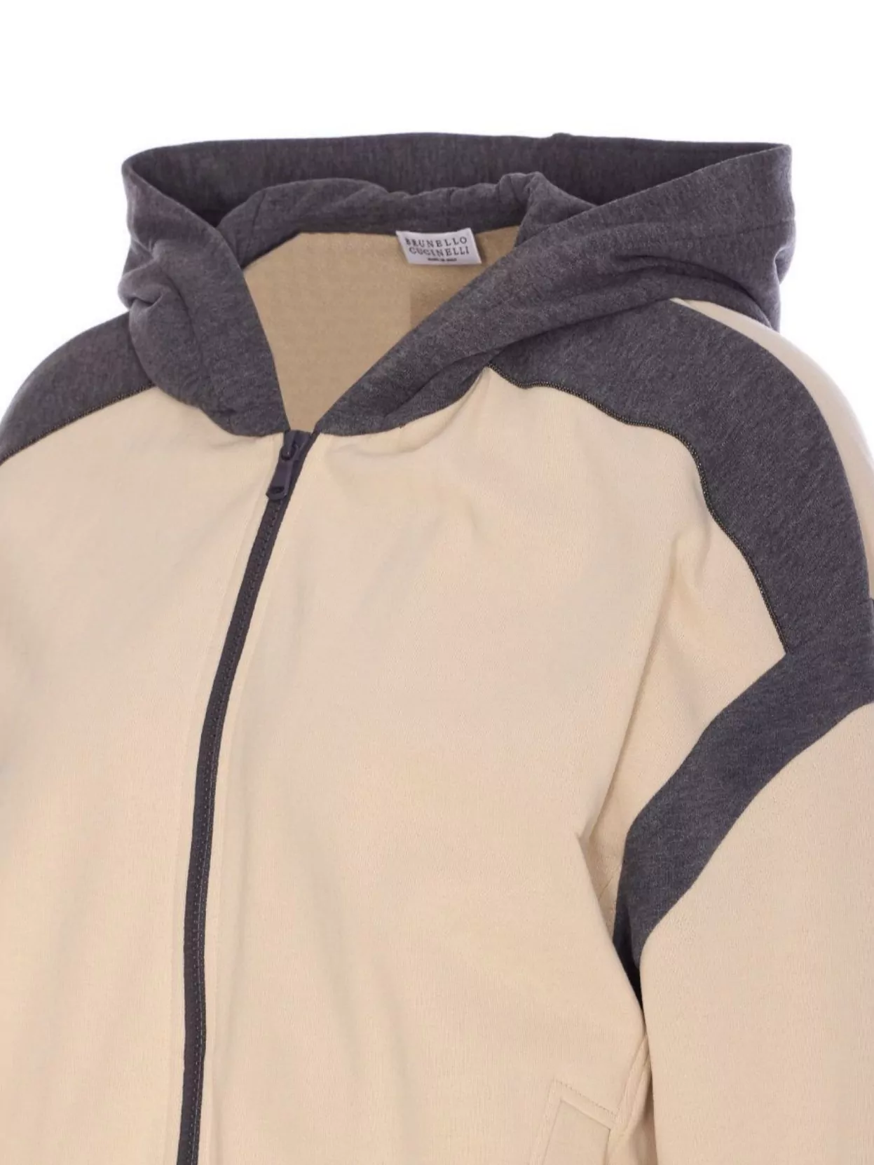Shop Brunello Cucinelli Knitwear With Hooded Design And Contrast Panels