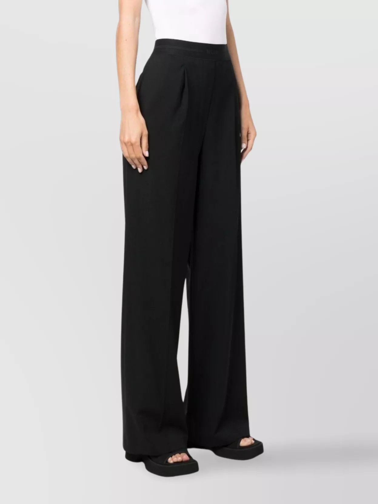 Msgm Wide-Leg High-Waist Trousers Pleated Design