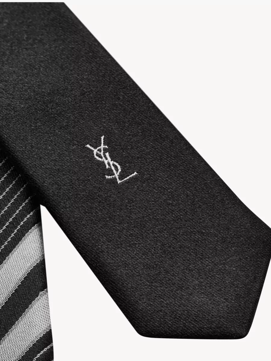 Saint Laurent Silk Jacquard Striped Tie