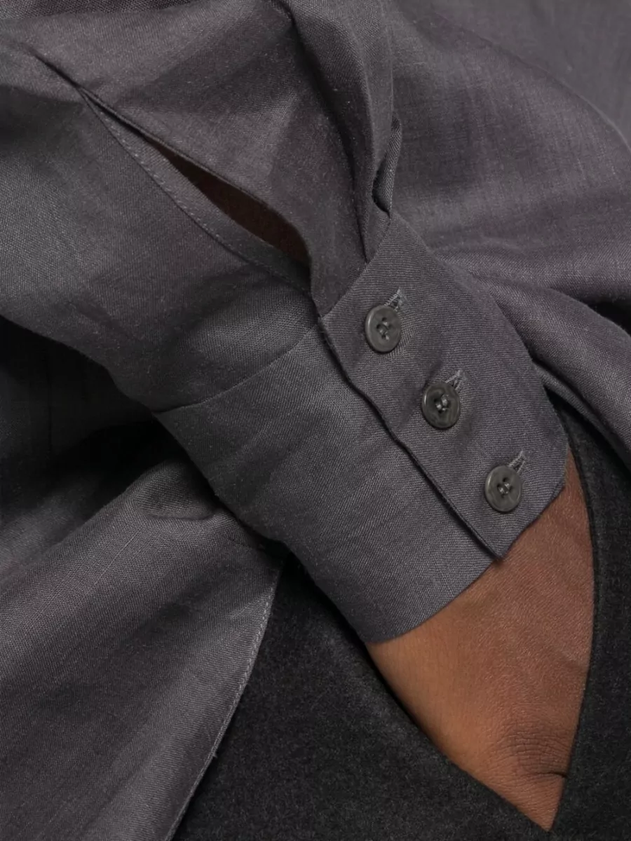 Cortana Ramie Oversized Mandarin Collar Long-Sleeve Shirt