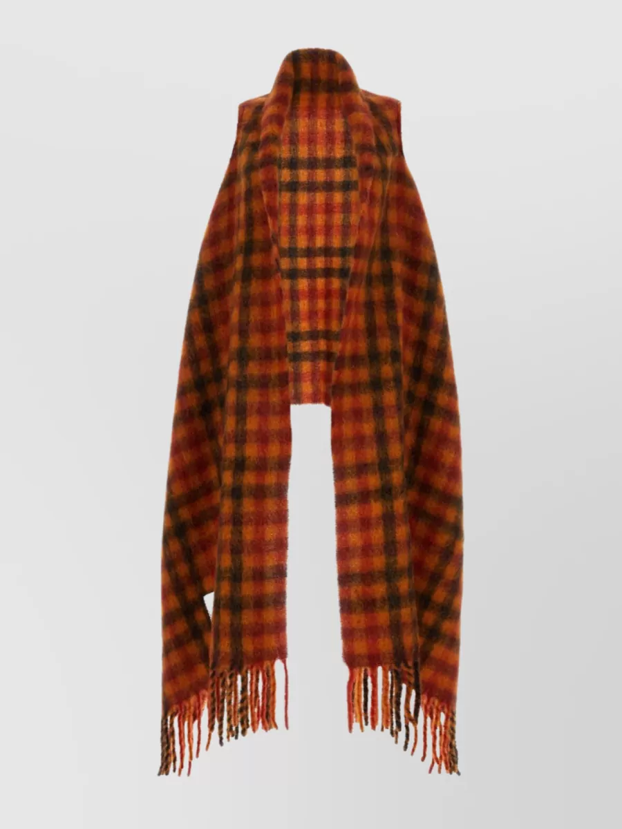 Shop Marni Patterned Fringed Mohair Scarf In Burgundy