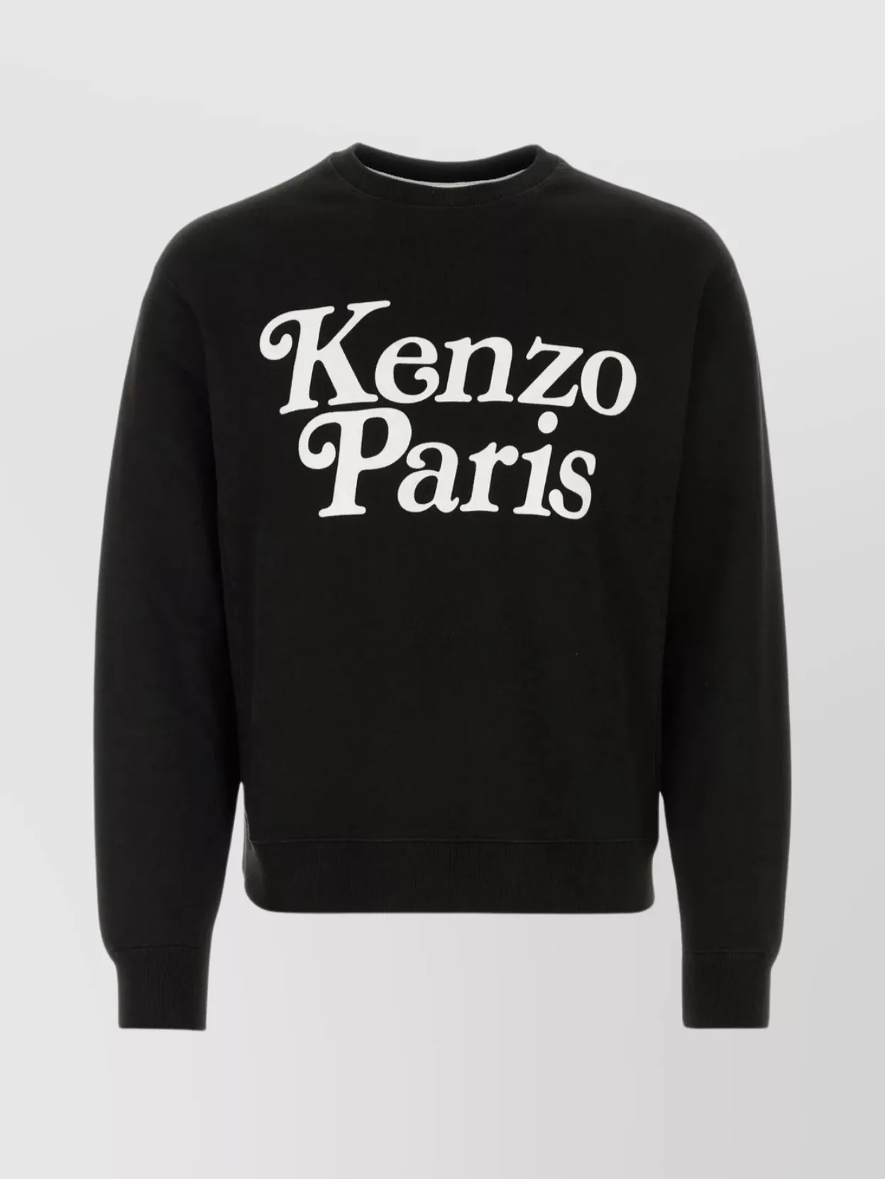 Shop Kenzo Flocked Print Crew-neck Cotton Sweatshirt In Black