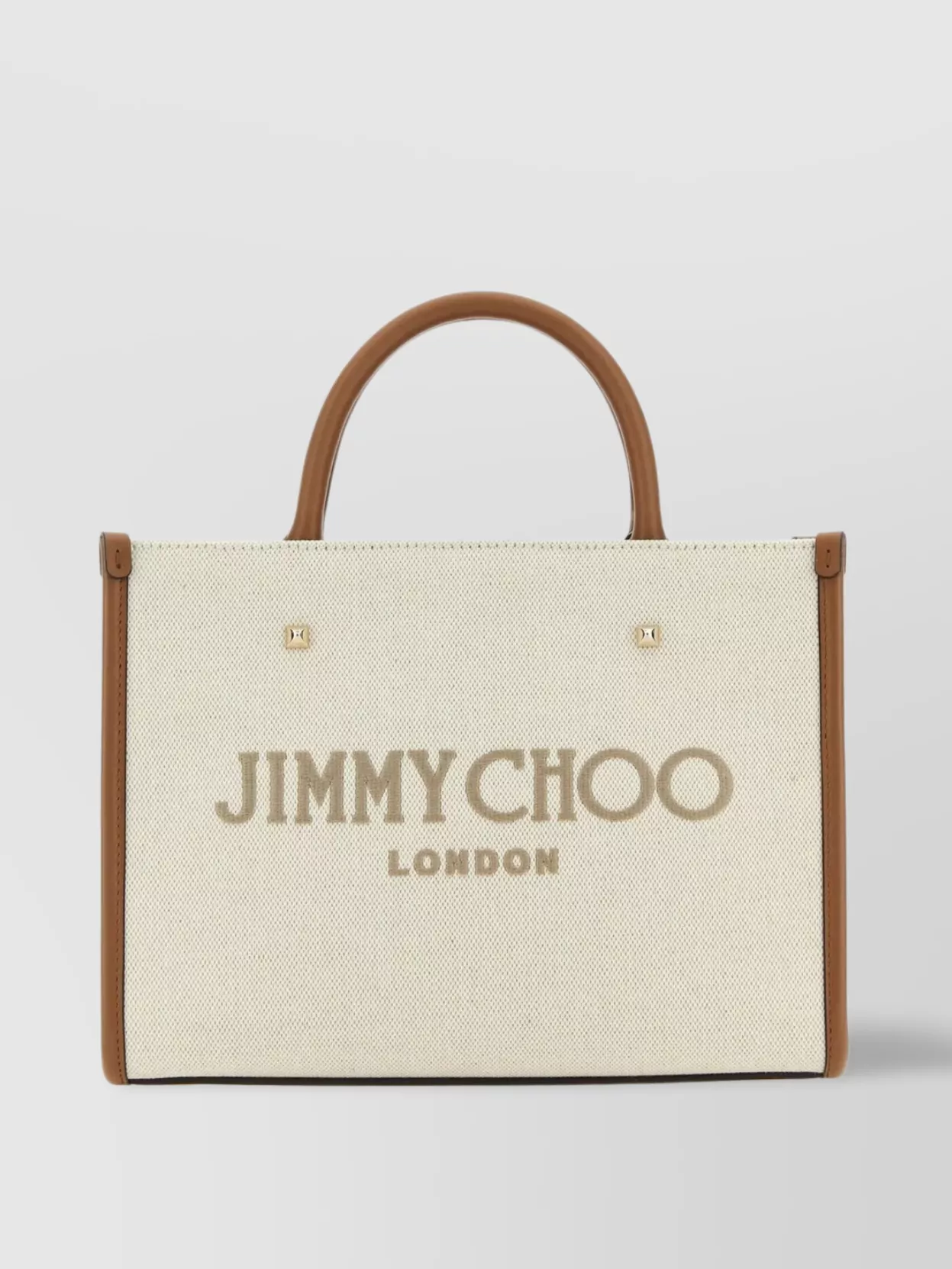 Shop Jimmy Choo Canvas Avenue Shopping Bag With Leather Strap In Beige