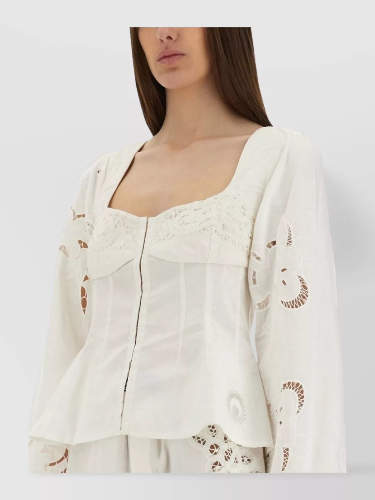 Marine Serre Fitted White Top With Square Neckline And Floral Embroidery