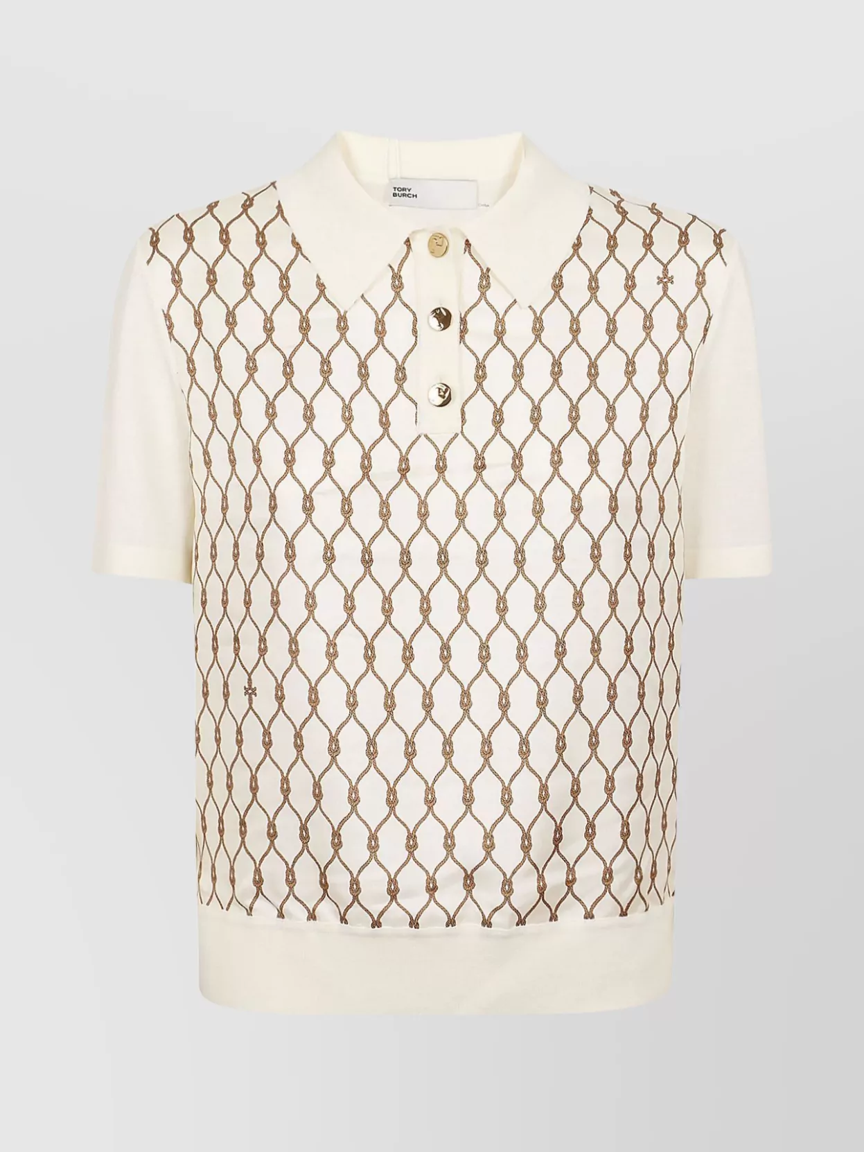 Shop Tory Burch Silk Chain-link Polo With Ribbed Collar