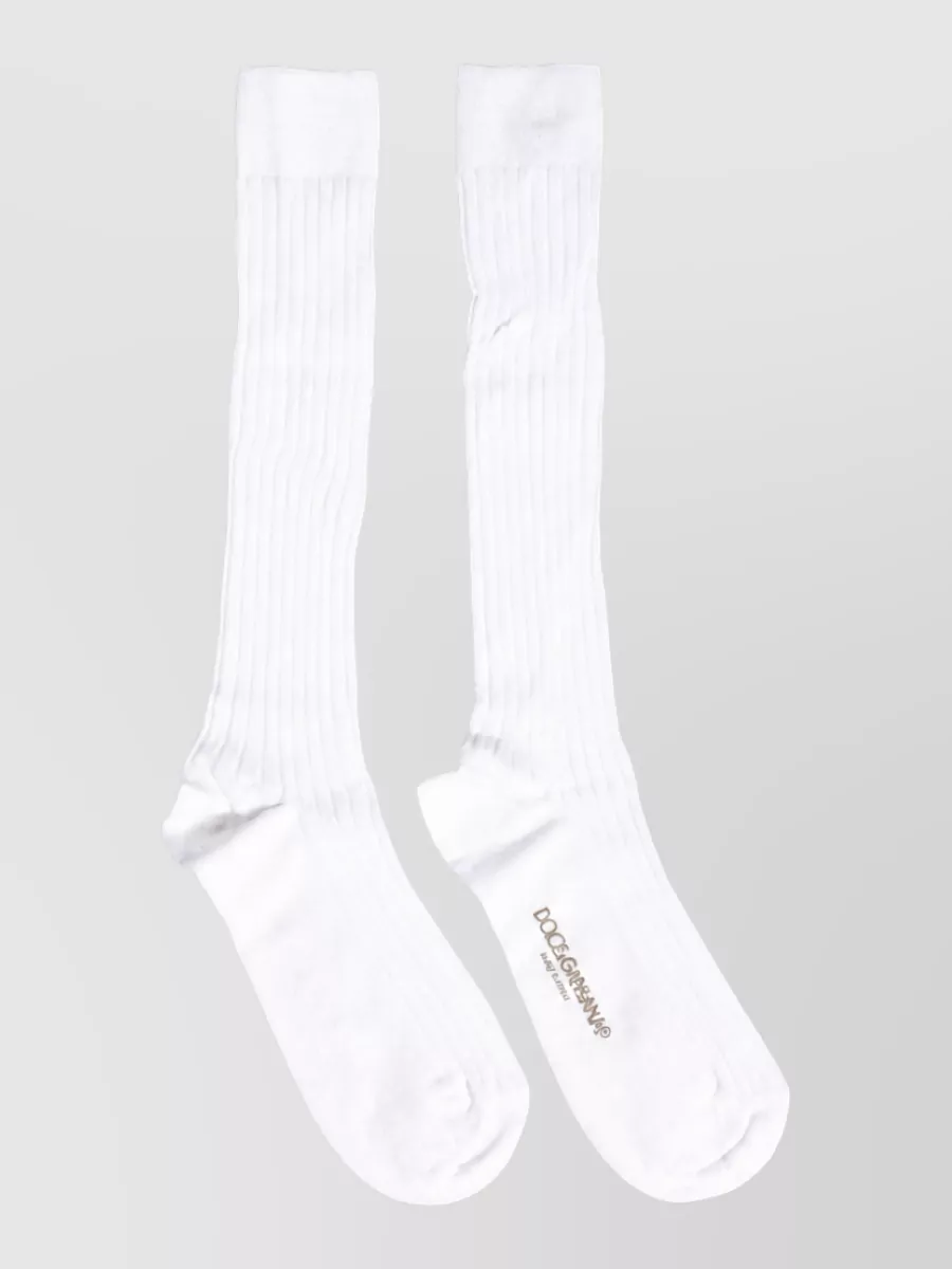 Dolce&Gabbana Cotton Ribbed Logo Over The Calf Socks