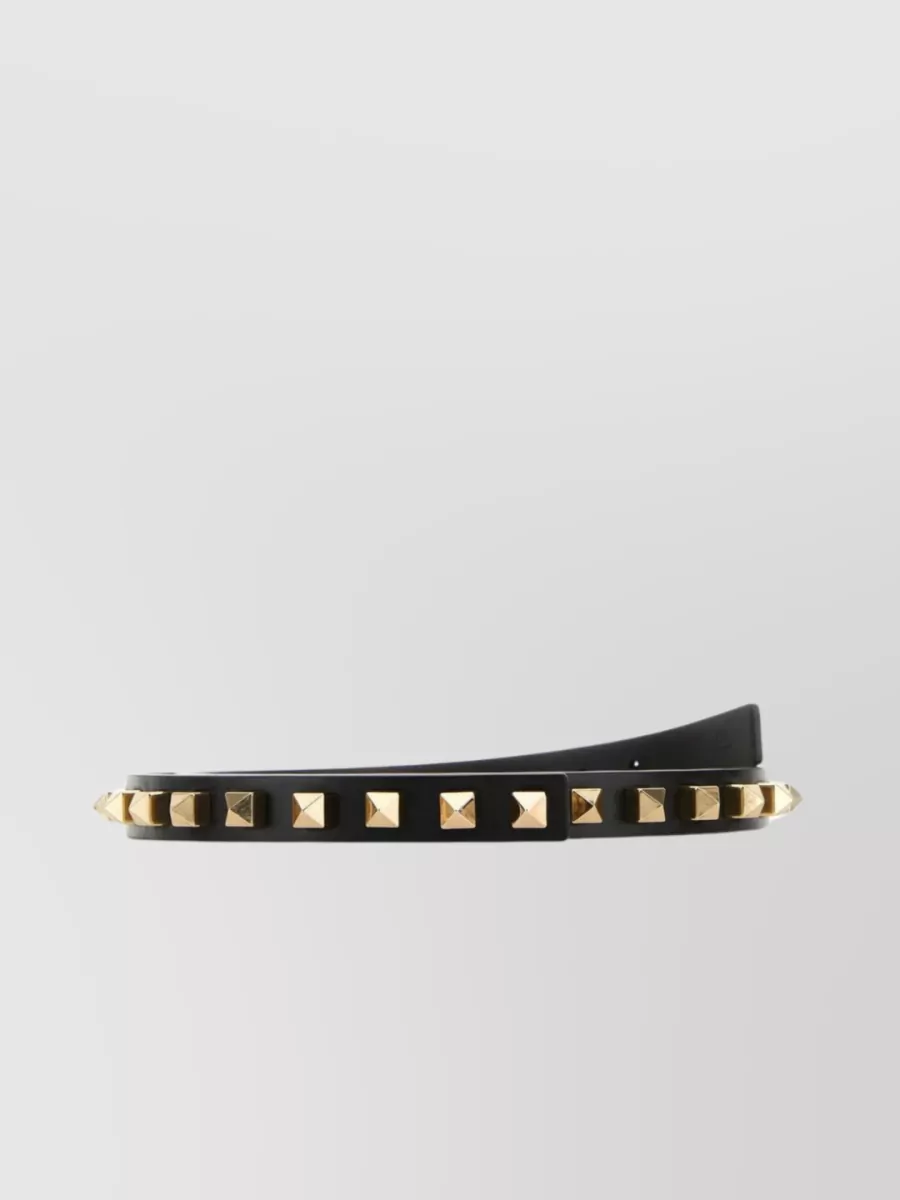 Shop Valentino Studded Calf Leather Belt In Brown
