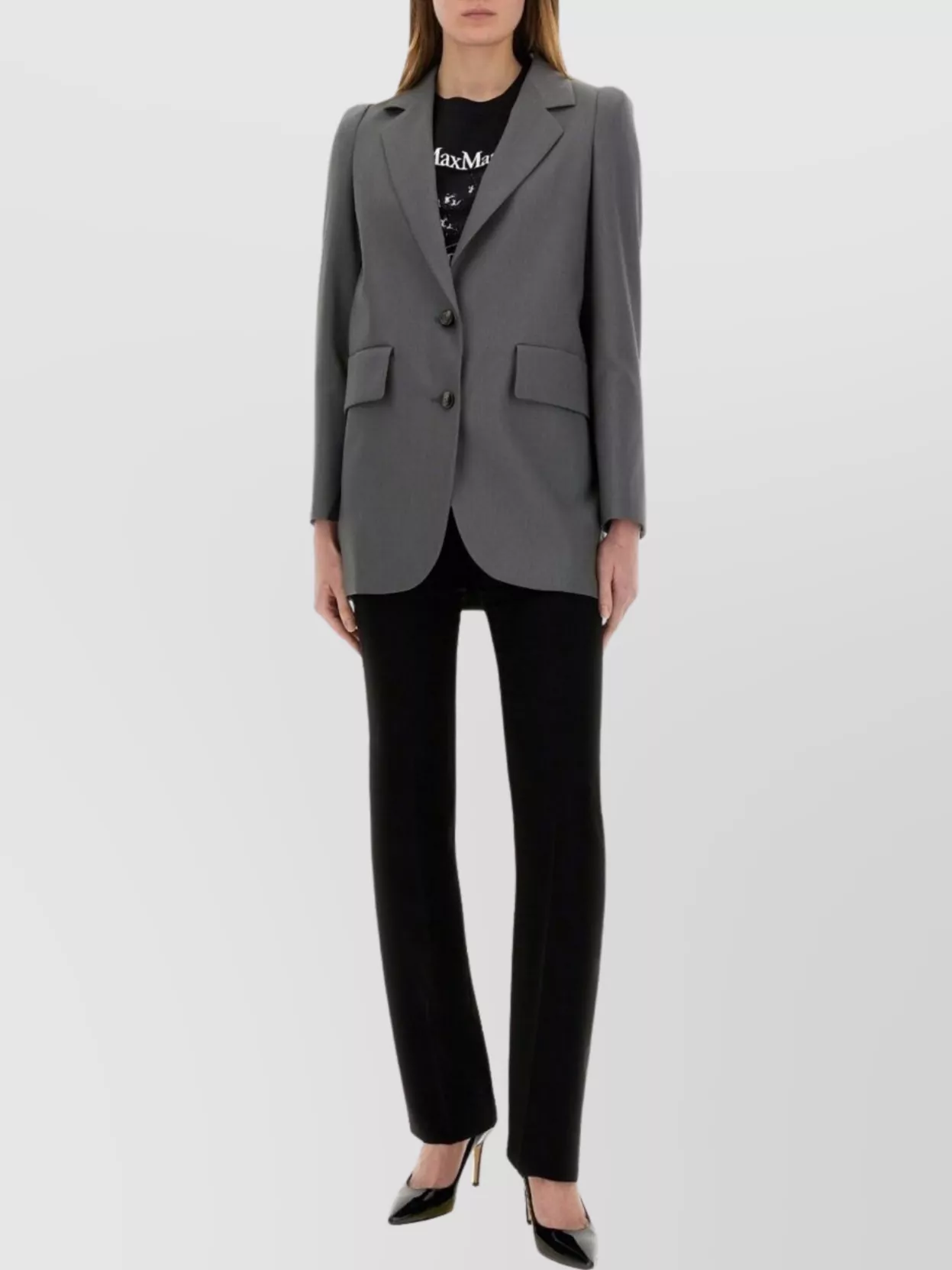 Max Mara Longline Jacket Flap Pockets In Gray
