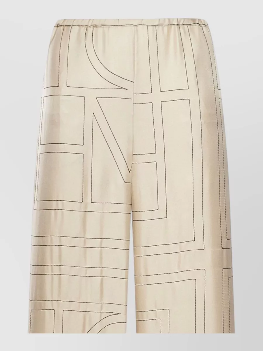 Totême Monogram Silk Pajama Pants Wide Leg In Neutral