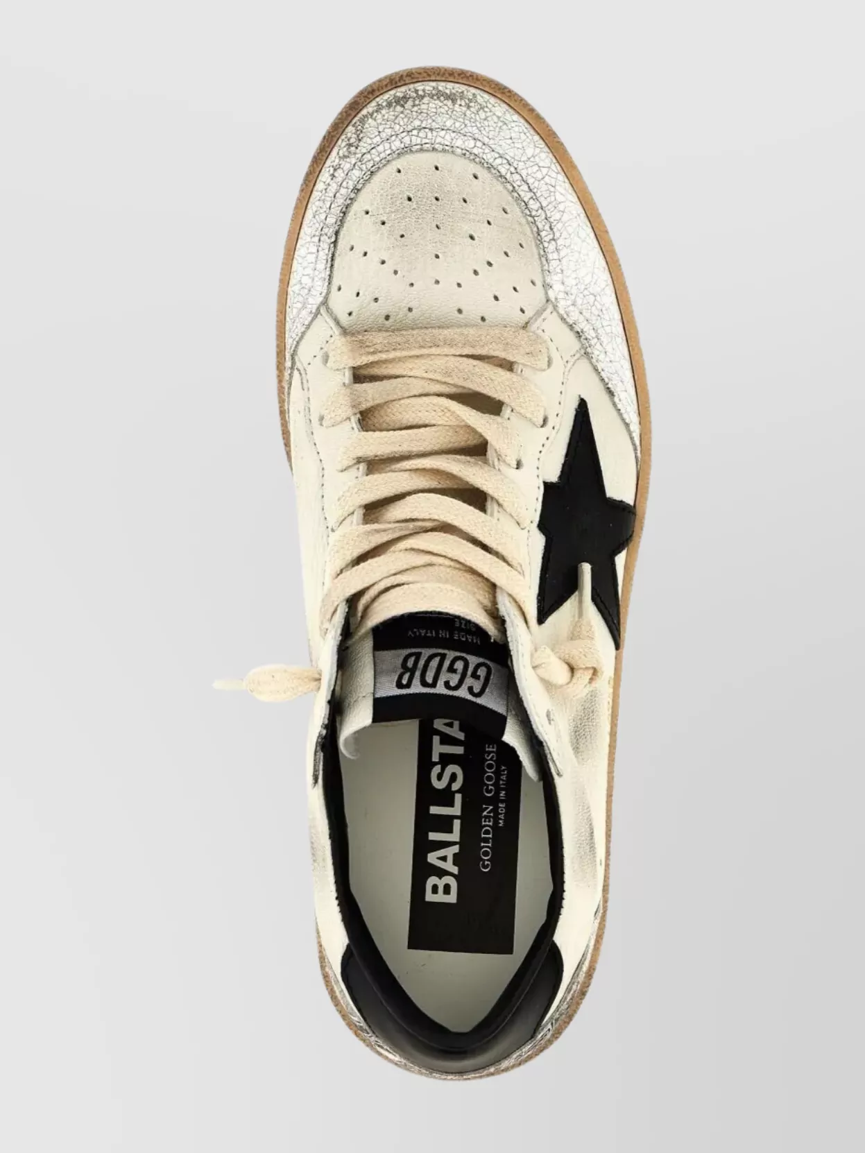Golden Goose Ballstar Black And White Low Top Sneakers With Star Patch On The Side And Contrasting Heel With Writ In Multi
