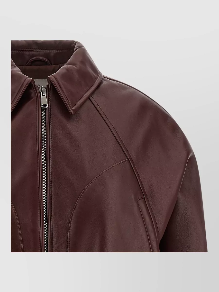 Brunello Cucinelli Nappa Leather Panelled Cropped Single-Breasted Coat