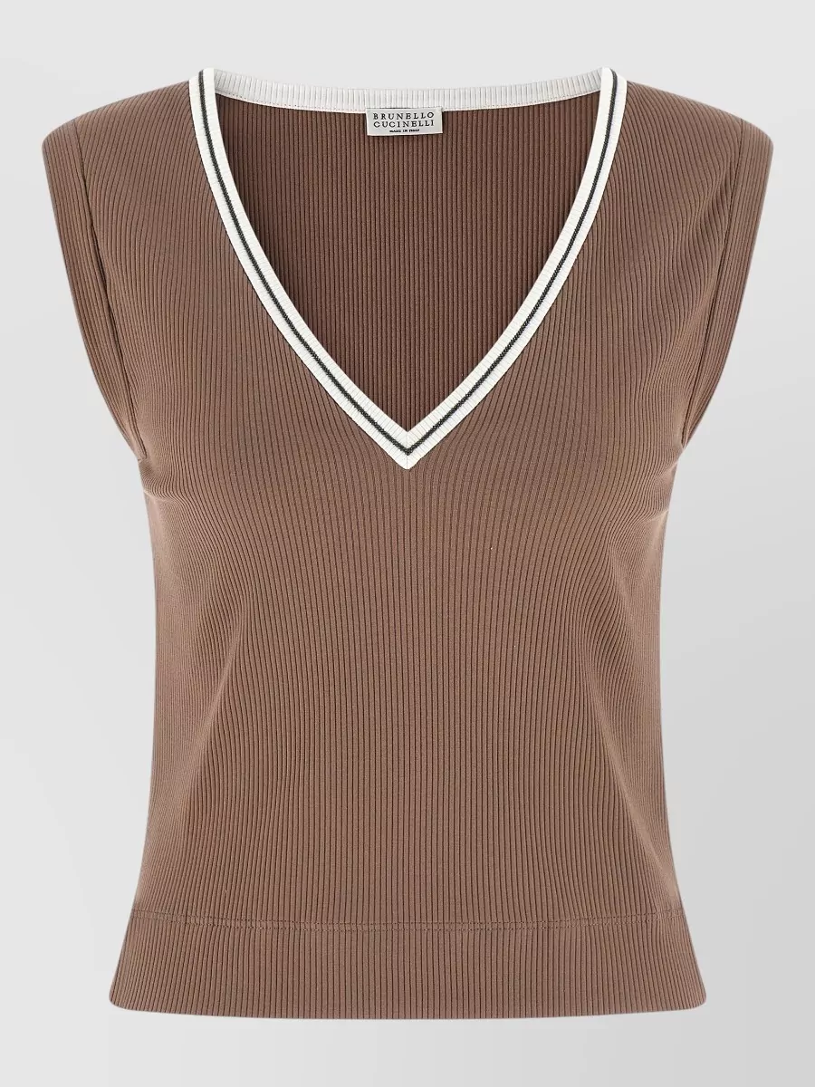 Brunello Cucinelli Ribbed V-Neck Tank Top