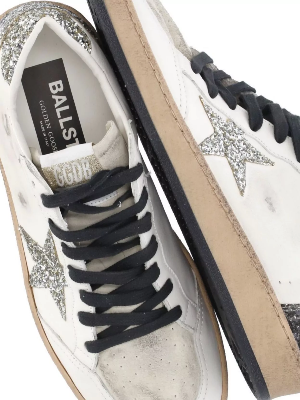 Golden Goose Low Top Leather Sneakers With Glitter Star