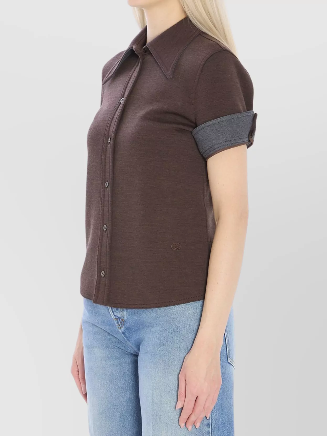 Gucci Jersey Shirt With Long Collar And Short Sleeves