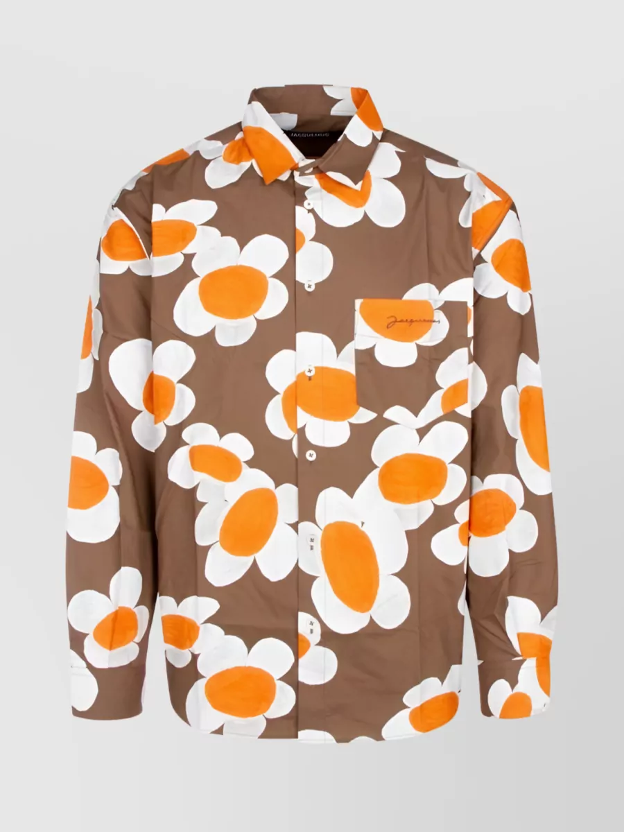 Shop Jacquemus Floral Print Button-front Shirt In Brown