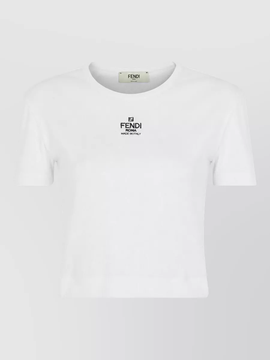 Fendi Cropped Ribbed Logo Top Short Sleeves