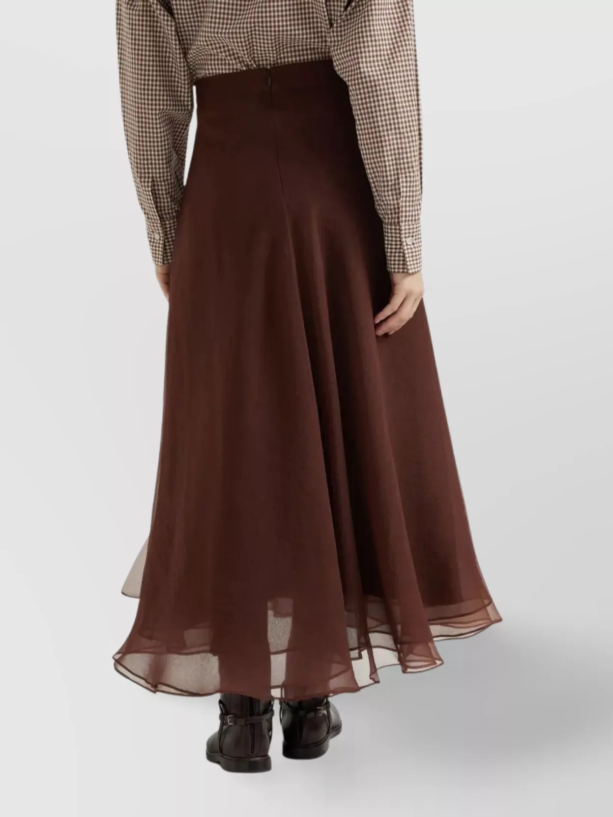 Brunello Cucinelli Flared Silk Skirt Sheer Overlay