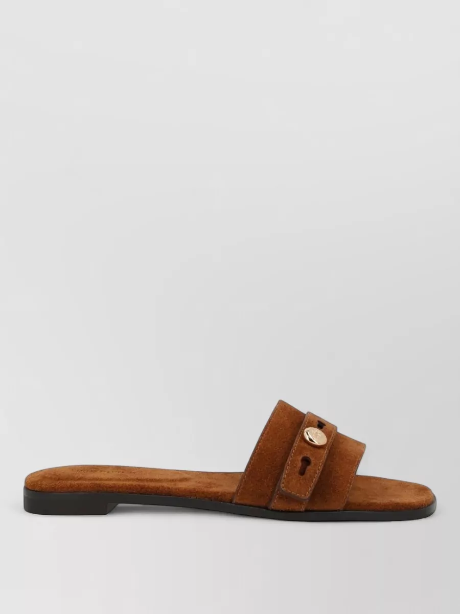 Tory Burch Suede Logo-Plaque Slides