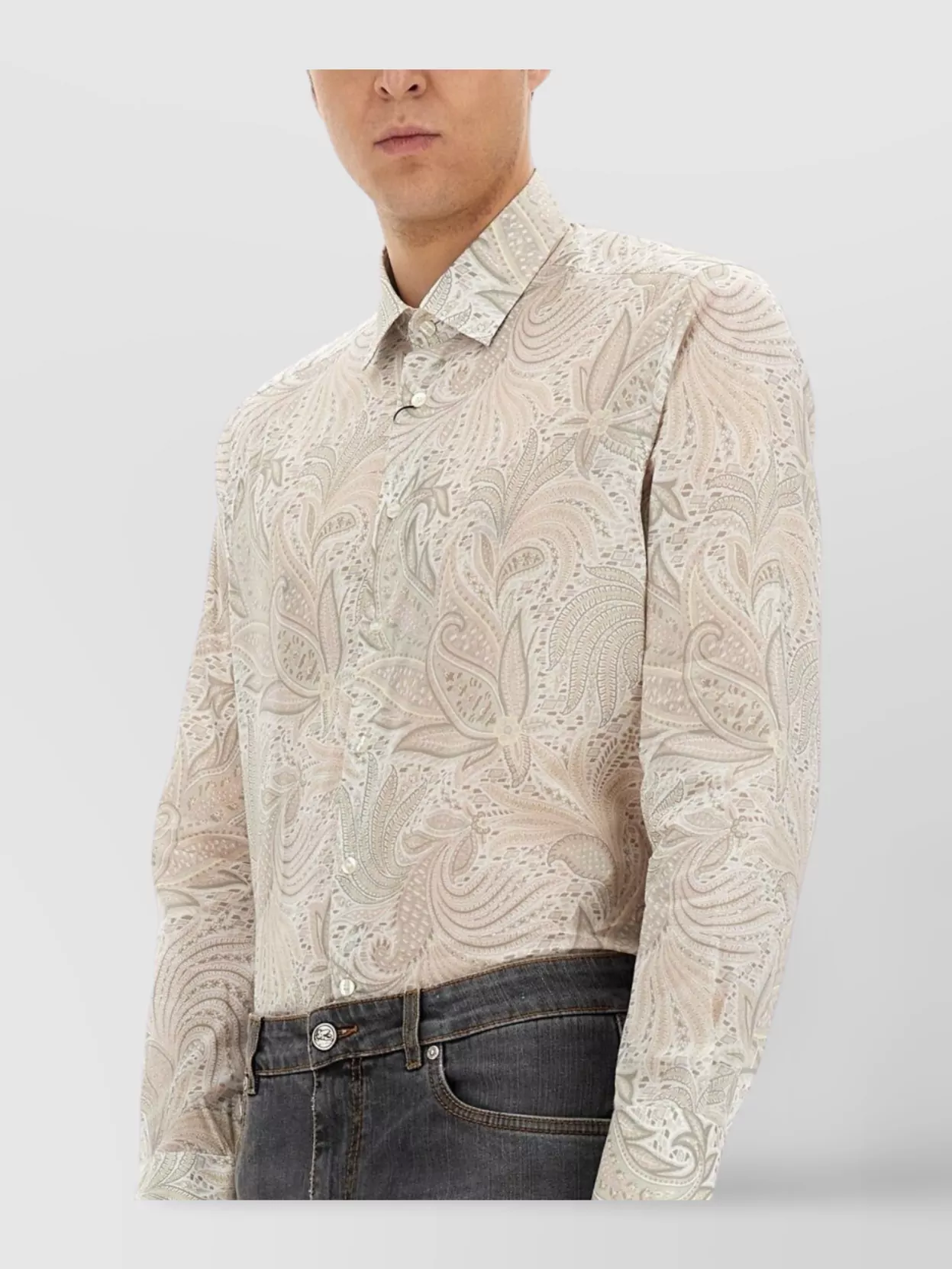 Etro Paisley Pattern Cotton Shirt With Button-Down Collar