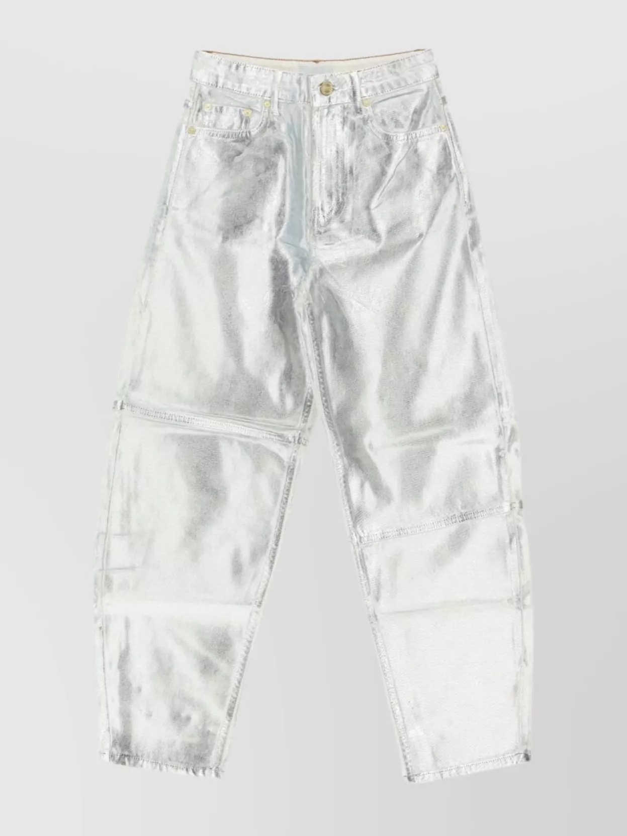 Shop Ganni Metallic Stitched Denim Trousers