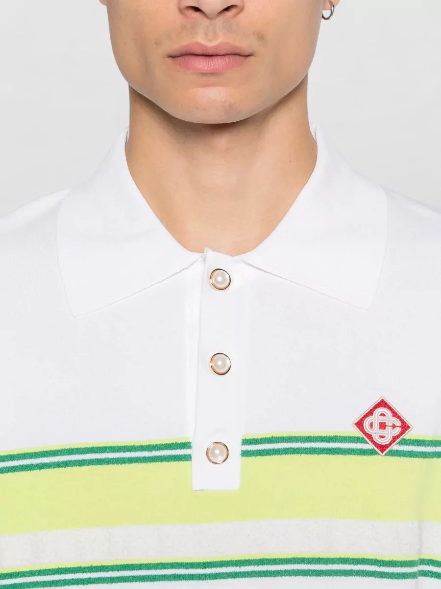 Casablanca Striped Short-Sleeve Polo Shirt