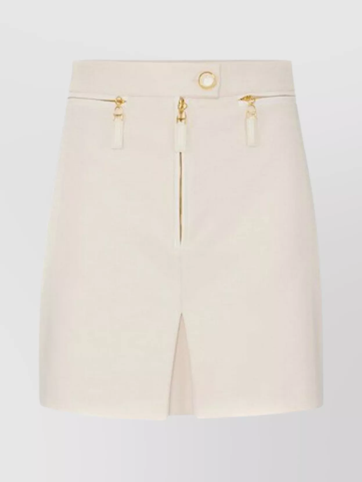 Elisabetta Franchi High Waist Skirt With Front Slit And Hardware In White